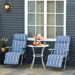 Outsunny Set Of 2 Adjustable Sun Lounger Recliner Reclining Seat Blue And Cream