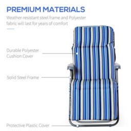Outsunny Set Of 2 Adjustable Sun Lounger Recliner Reclining Seat Blue And Cream - thumbnail 7