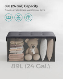 Songmics Ottoman, Storage Chest Box, Foldable Storage Bench, Footstool, Padded Seat, Synthetic Leather, Dark Grey - thumbnail 4