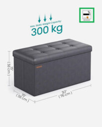Songmics Ottoman, Storage Chest Box, Foldable Storage Bench, Footstool, Padded Seat, Synthetic Leather, Dark Grey - thumbnail 2