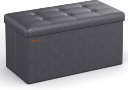 Songmics Ottoman, Storage Chest Box, Foldable Storage Bench, Footstool, Padded Seat, Synthetic Leather, Dark Grey - thumbnail 6
