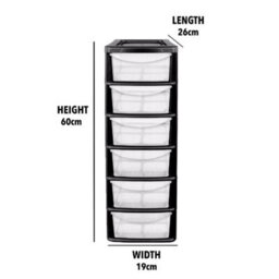6 Drawer Small Mini Tower Unit Plastic Storage Organizer Room Home Office -Black - thumbnail 2
