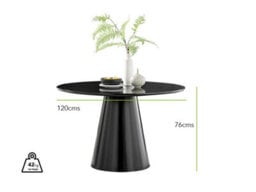 Furniturebox Uk Palma Black Semi Gloss Round Dining Table & 4 Grey Lorenzo Chairs - thumbnail 7