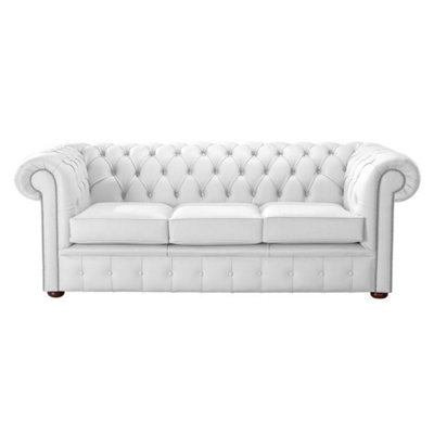 Chesterfield 3 Seater Shelly Winter White Leather Sofa Bespoke In Classic Style - image 1