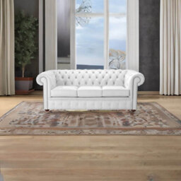 Chesterfield 3 Seater Shelly Winter White Leather Sofa Bespoke In Classic Style - thumbnail 2
