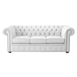 Chesterfield 3 Seater Shelly Winter White Leather Sofa Bespoke In Classic Style - thumbnail 1