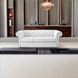 Chesterfield 3 Seater Shelly Winter White Leather Sofa Bespoke In Classic Style - thumbnail 3