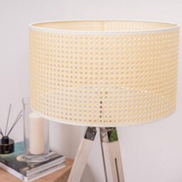 Valuelights Clipper Distressed Wood And Silver Chrome Tripod Floor Lamp Cream Rattan Wicker Effect Shade - thumbnail 2