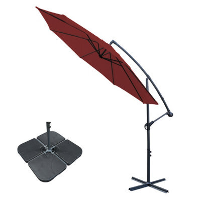 Sundaze 3M Wine Red Banana Parasol Cantilever Hanging Parasol Umbrella With Crank Function, Base Weights - image 1