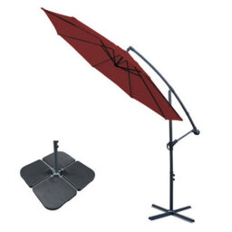 Sundaze 3M Wine Red Banana Parasol Cantilever Hanging Parasol Umbrella With Crank Function, Base Weights - thumbnail 1