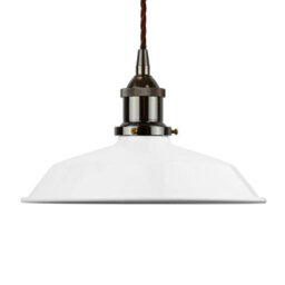 White Small Trinity Metal Painted Dome Pendant Light With Black Nickel Lamp Holder And Brown Twisted Cable - Se Home - thumbnail 1