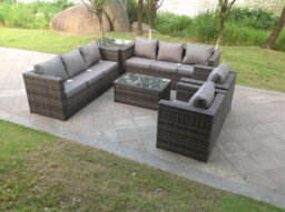 Fimous 8 Seater Outdoor Rattn Garden Furniture Sofa Set Rectangular Coffee Table Lounge Sofa Chair With Side Coffee Table - thumbnail 1
