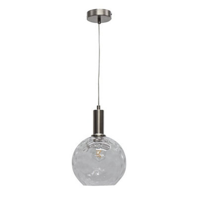 First Choice Lighting Barnum - Clear Dimple Glass Globe Satin Nickel Deco Pendant Fitting - image 1