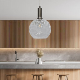 First Choice Lighting Barnum - Clear Dimple Glass Globe Satin Nickel Deco Pendant Fitting - thumbnail 3