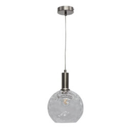 First Choice Lighting Barnum - Clear Dimple Glass Globe Satin Nickel Deco Pendant Fitting - thumbnail 1