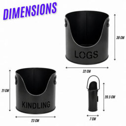 Kingtoss Black Metal Firewood Log Holder With Kindling And Matchstick Holders Set For Fireplace And Wood Burner - thumbnail 4