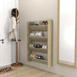 Berkfield Wall Shoe Cabinets 2 Pcs Sonoma Oak 80X18X60Cm Engineered Wood - thumbnail 3