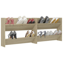 Berkfield Wall Shoe Cabinets 2 Pcs Sonoma Oak 80X18X60Cm Engineered Wood - thumbnail 4