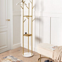 Beliani Gold Coat Stand With Marble Base And Shelves, Freestanding Industrial Hallway Rack, 175 Cm - thumbnail 2
