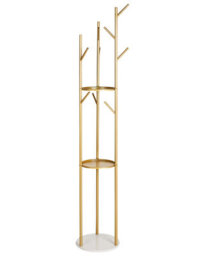 Beliani Gold Coat Stand With Marble Base And Shelves, Freestanding Industrial Hallway Rack, 175 Cm - thumbnail 1