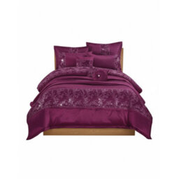 Embroidered Duvet Cover Set Luxury Bedding With Matching Accessories Purple - thumbnail 2