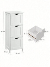 Vasagle Bathroom Storage Cabinet With 3 Drawers For Living Room, Dining Room And Kitchen, 30 X 32 X 81 Cm - thumbnail 9