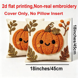 Amorly 2Pack Autumn Cushion Covers, Cute Smiling Pumpkin 2D Print Throw Pillowcases, No Pillow Insert, Farmhouse Home Decor For Sofa - thumbnail 3