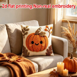 Amorly 2Pack Autumn Cushion Covers, Cute Smiling Pumpkin 2D Print Throw Pillowcases, No Pillow Insert, Farmhouse Home Decor For Sofa - thumbnail 7