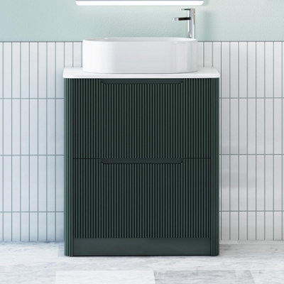 Royal Bathrooms Avenza 700mm Deep Moss Green Floor Standing Countertop Bathroom Vanity Unit 2 Drawer With Peak Basin - image 1