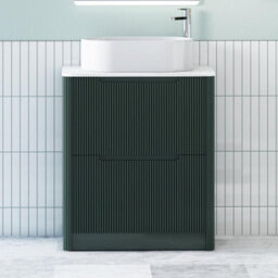 Royal Bathrooms Avenza 700mm Deep Moss Green Floor Standing Countertop Bathroom Vanity Unit 2 Drawer With Peak Basin - thumbnail 1