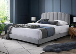 Save On Goods UK 5Ft King Size Grey Velvet Fabric Upholstered Bed Frame,fan