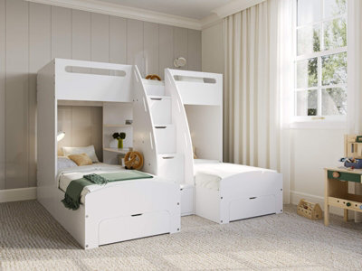Flair Eddie Staircase Triple Bunk Bed With Storage White - image 1
