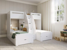 Flair Eddie Staircase Triple Bunk Bed With Storage White - thumbnail 1