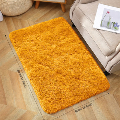 Aspire Homeware Non-Slip Ochre Shaggy Rug Soft Fluffy Washable Doormat, (L)80Cm X (W)50Cm - image 1