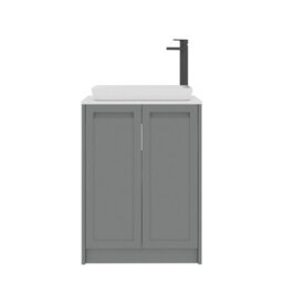 Royal Bathrooms Royal Bathroom Elmore 600mm Matt Pebble Grey Freestanding Bathroom Vanity Unit 2 Door Plain White Worktop With Qubix Basin - thumbnail 7