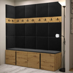 Orion Ii Hallway Set Artisan Oak Shoe Cabinet Hangers Black Panels - thumbnail 2