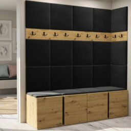 Orion Ii Hallway Set Artisan Oak Shoe Cabinet Hangers Black Panels