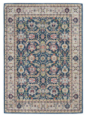 Navy/multicolor Persian Rug, Stain-Resistant Floral Rug, Traditional Rug For Living Room, & Dining Room-71Cm X 244Cm (Runner)