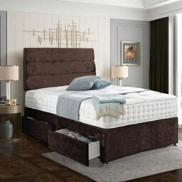 Dining Tables Divan Bed With Matching Headboard & Pocket Sprung Memory Foam Mattress, 2 Drawers (Same Side) - King - Chocolate Cruhsed Velvet - thumbnail 4