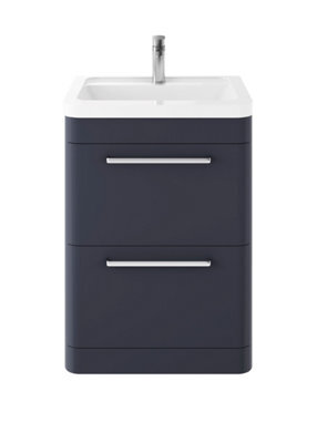 Hudson Reed Solar Floor Standing 2 Drawer Vanity Unit & Ceramic Basin, Indigo Blue Matt, 607 X 840 X 450mm - image 1