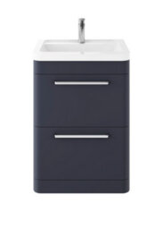 Hudson Reed Solar Floor Standing 2 Drawer Vanity Unit & Ceramic Basin, Indigo Blue Matt, 607 X 840 X 450mm - thumbnail 1