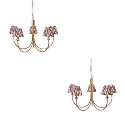 Loops Sophisticated 2 Pack Of Brushed Brass Ceiling Pendant Lights With Pearl Grey Shades - image 1