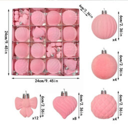 Amorly 32Pcs Velvet Christmas Tree Ornaments Set,pink Flocked Hanging Christmas Balls Ornaments For Xmas Tree Holiday Home Party Decor - thumbnail 5