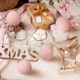 Amorly 32Pcs Velvet Christmas Tree Ornaments Set,pink Flocked Hanging Christmas Balls Ornaments For Xmas Tree Holiday Home Party Decor - thumbnail 4