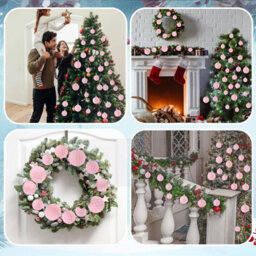 Amorly 32Pcs Velvet Christmas Tree Ornaments Set,pink Flocked Hanging Christmas Balls Ornaments For Xmas Tree Holiday Home Party Decor - thumbnail 2