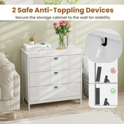Costway 3-Drawer Dresser Modern Chest Of Drawers 3-Tier White Side Cabinet - thumbnail 8