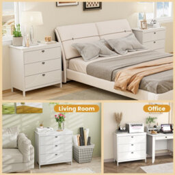 Costway 3-Drawer Dresser Modern Chest Of Drawers 3-Tier White Side Cabinet - thumbnail 9