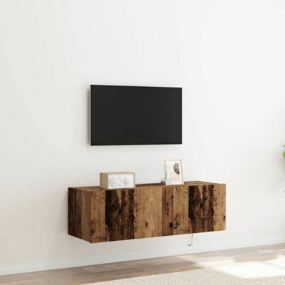 Berkfield Tv Wall Cabinet With Led Lights Old Wood 100X35X31 Cm - image 1