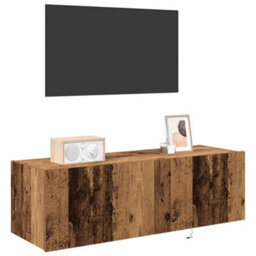 Berkfield Tv Wall Cabinet With Led Lights Old Wood 100X35X31 Cm - thumbnail 3