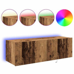 Berkfield Tv Wall Cabinet With Led Lights Old Wood 100X35X31 Cm - thumbnail 4